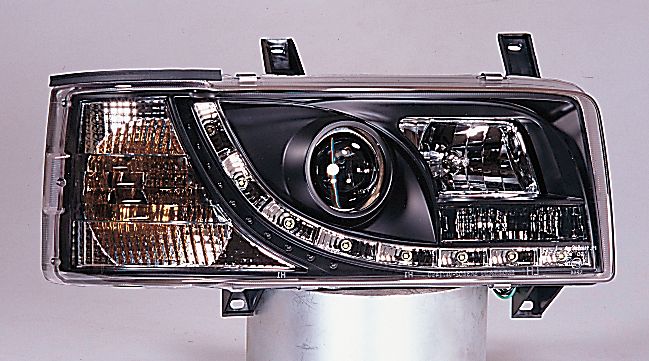 Фольксваген Транспортер т4 фара левая и правая Комплект тюнинг линзованная Devil Eyes под  прямоугольную решетку литой указатель поворота Sonar внутри черная