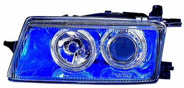 Опель Вектра А фара + указатель поворота левый + правый Комплект тюнинг Depo линзованная с 2 светящимися ободками внутри Синий