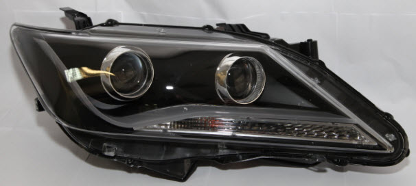 Toyota Camry фара Л+П (комплект) тюнинг линзованный (Devil eyes) с регулировочным мотором Eagle eyes внутри черный