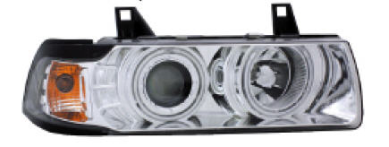 БМВ Е36 фара + указатель поворота левый + правый Комплект тюнинг Седан Compact с 2 светящимися ободками под корректор , литой указатель поворота Eagle Eyes внутри хром