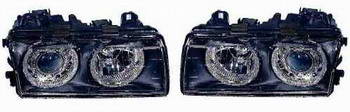 БМВ Е36 фара левая и правая Комплект тюнинг прозрачный со светящимся ободком внутри черная