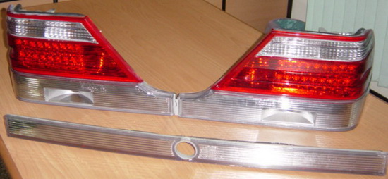 Мерседес W140 фонарь задний внешний левый и правый Комплект с центр молдинг тюнинг стоп сигнал диод хрусталь белый-красный