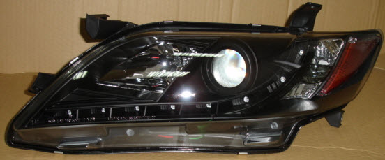 Toyota Camry фара Л+П (комплект) тюнинг (Devil eyes) линзованный с светящимся ободком (Sonar) внутри черный