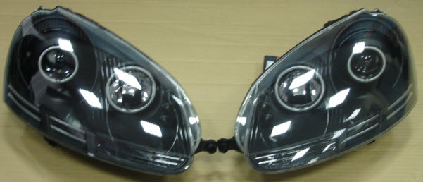 Фольксваген Джета фара левая и правая Комплект тюнинг линзованная со светящимся ободком диод Eagle Eyes внутри черная