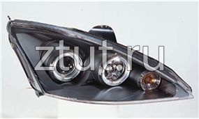 Форд Фокус фара левая и правая Комплект тюнинг линзованная с 2 светящимися ободками Sonar внутри черная