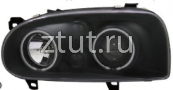 Фольксваген Гольф 3 фара левая и правая Комплект тюнинг со светящимся ободком линзованная Eagle Eyes внутри черная