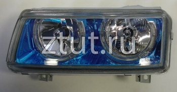 Фольксваген Пассат Б4 фара левая и правая Комплект тюнинг прозрачный с 2 светящимися ободками внутри Синий
